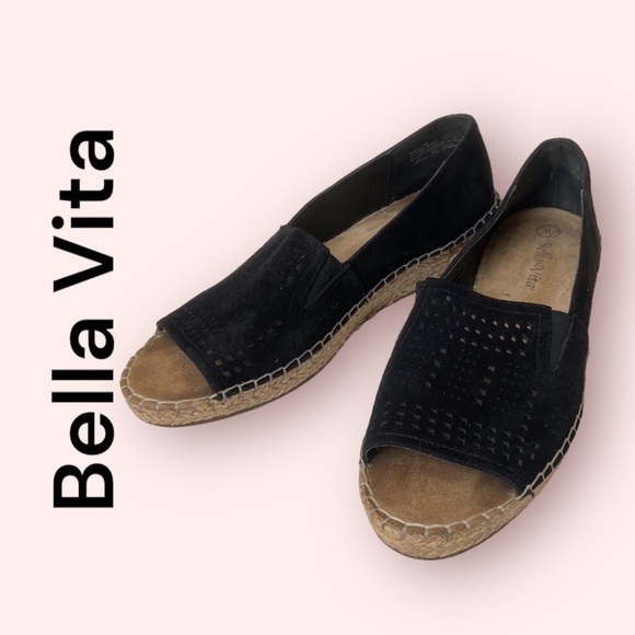 Bella vita cora suede open toe espadrilles, black sz 9 - Picture 1 of 13